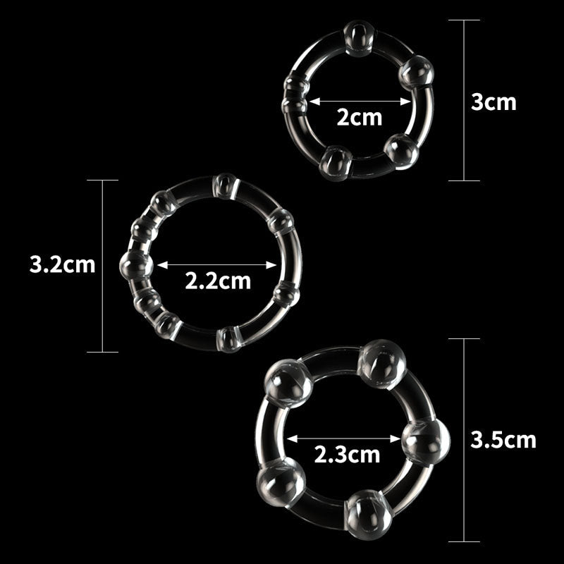 Power Plus Triple Beaded Ring Set - Clear Cock Rings - Set of 3 - Silk and Sin