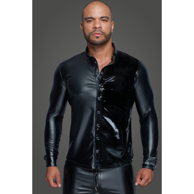 Powerwetlook PVC Long Sleeved Shirt w Button Placket - Silk and Sin