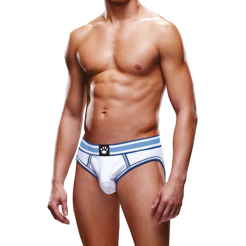 Prowler Open Back Brief White/Blue - Silk and Sin