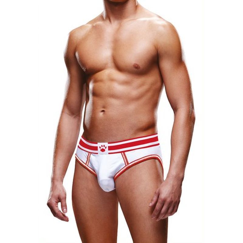 Prowler Open Back Brief White/Red - Silk and Sin