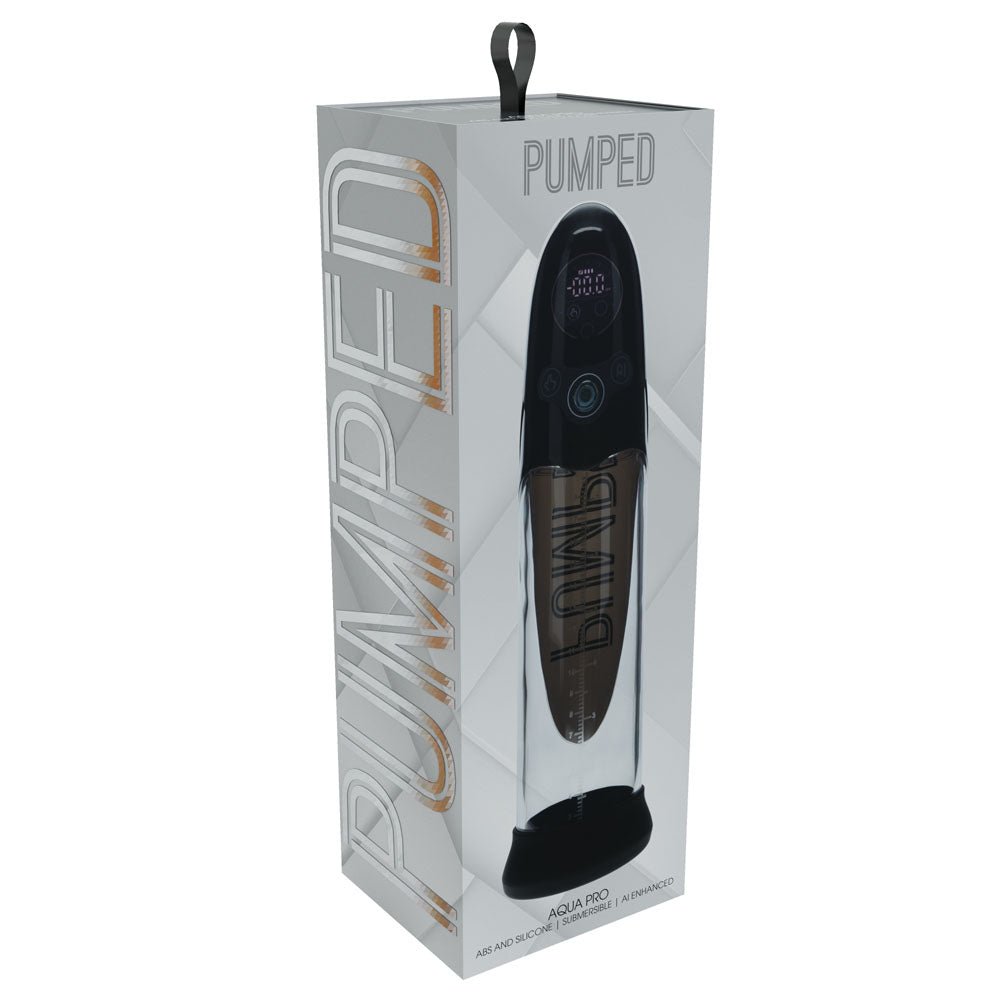 PUMPED Aqua - Pro Auto Pump - Black - Black/Clear USB Rechargeable AI - Enabled Submersible Auto Penis Pump - silkandsin