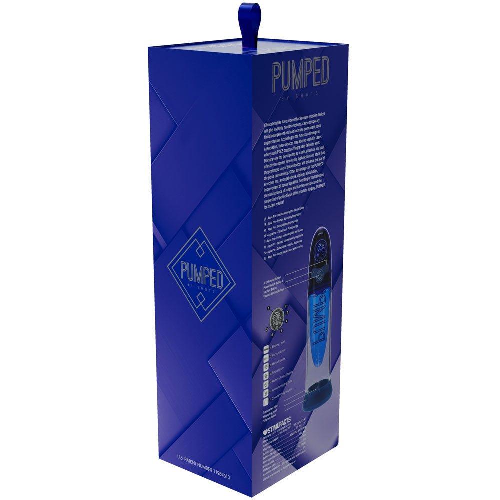 PUMPED Aqua - Pro Auto Pump - Blue - Blue/Clear USB Rechargeable AI - Enabled Submersible Auto Penis Pump - silkandsin