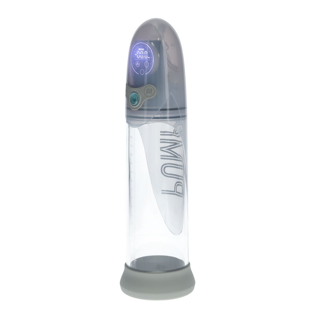 PUMPED Aqua - Pro Auto Pump - Grey - Grey/Clear USB Rechargeable AI - Enabled Submersible Auto Penis Pump - silkandsin