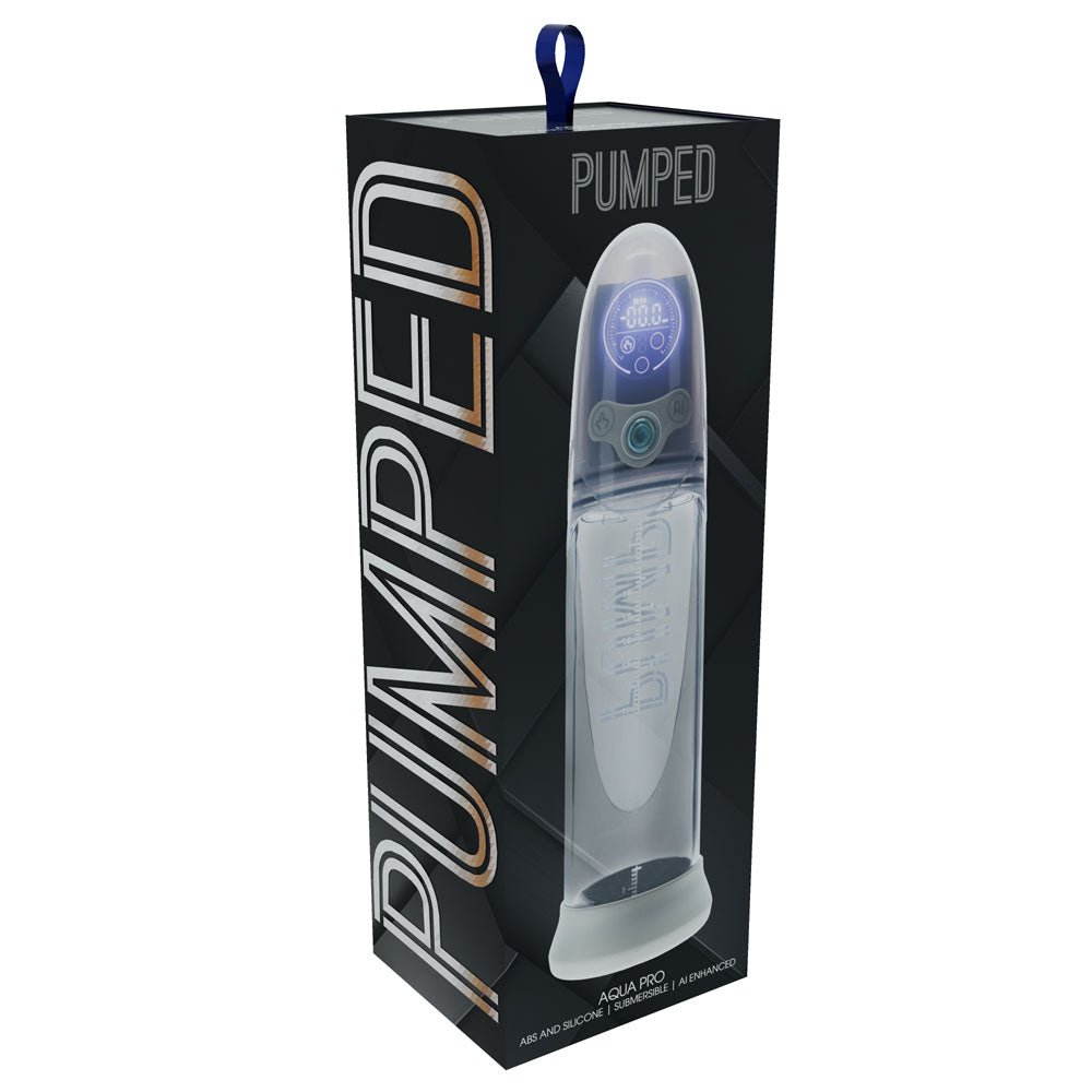 PUMPED Aqua - Pro Auto Pump - Grey - Grey/Clear USB Rechargeable AI - Enabled Submersible Auto Penis Pump - silkandsin