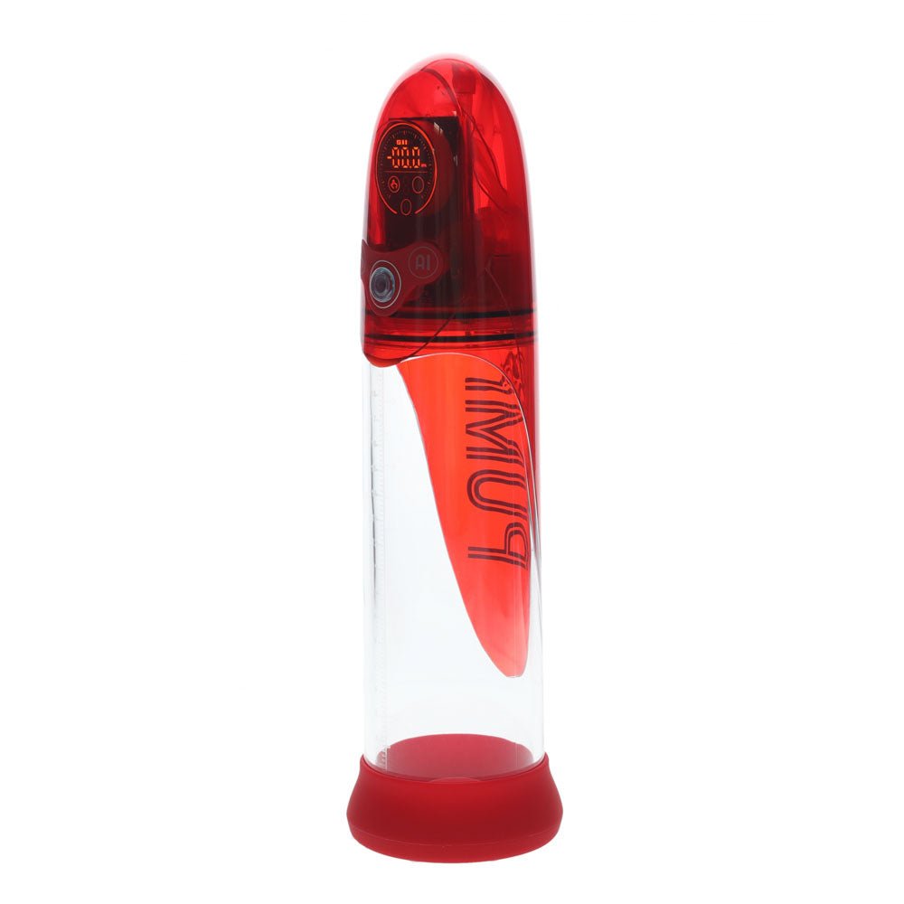PUMPED Aqua - Pro Auto Pump - Red - Red/Clear USB Rechargeable AI - Enabled Submersible Auto Penis Pump - silkandsin