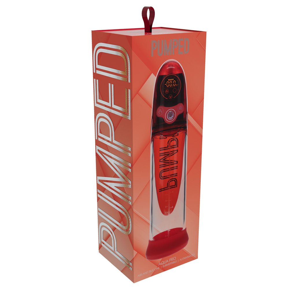 PUMPED Aqua - Pro Auto Pump - Red - Red/Clear USB Rechargeable AI - Enabled Submersible Auto Penis Pump - silkandsin