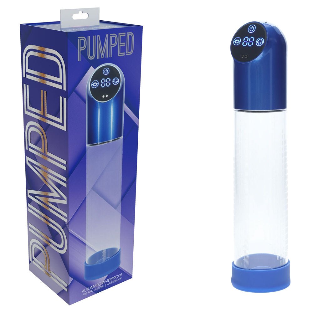 PUMPED Automatic Waterproof Pump - Metal Blue - Blue/Clear USB Rechargeable Automatic Penis Pump - silkandsin