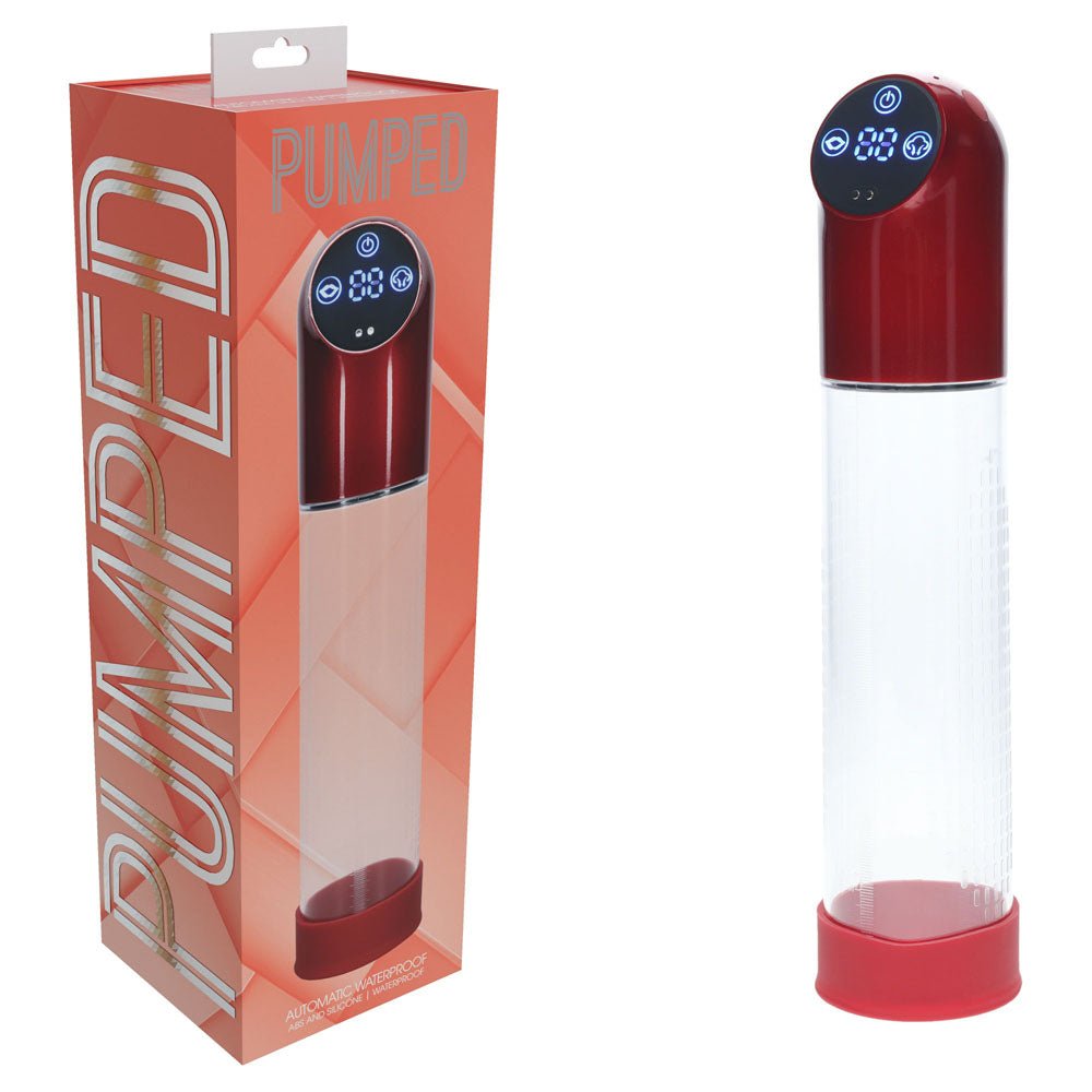 PUMPED Automatic Waterproof Pump - Metal Red - Red/Clear USB Rechargeable Automatic Penis Pump - silkandsin