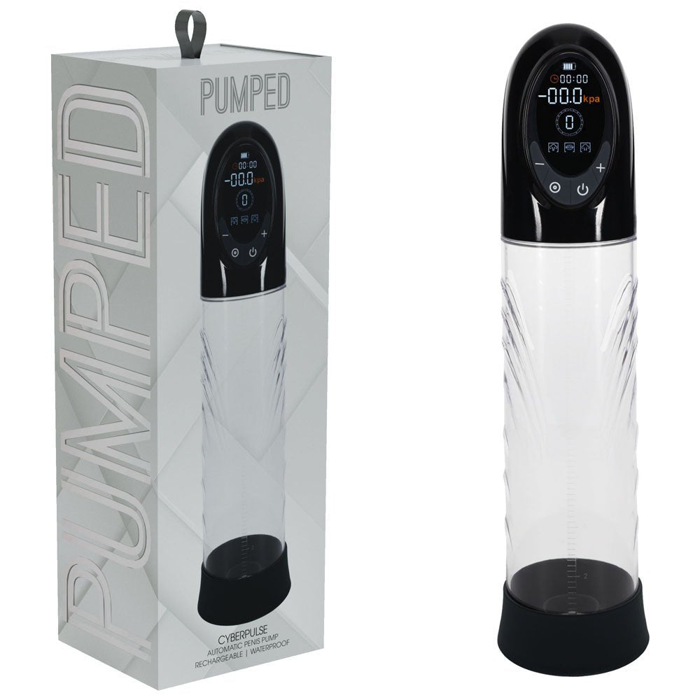 PUMPED CyberPulse Automatic Penis Pump - Black - Black/Clear USB Rechargeable Auto Penis Pump - silkandsin
