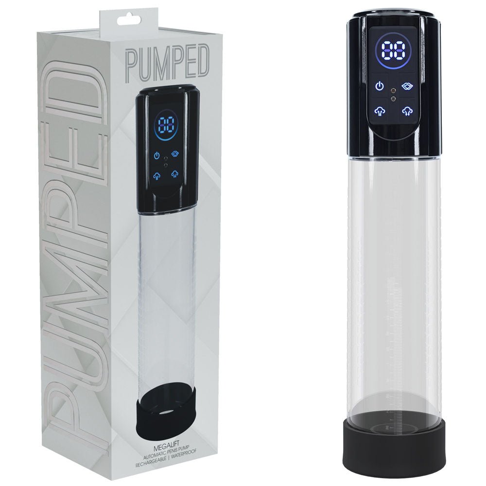 PUMPED MegaLift Automatic Penis Pump - Black - Black/Clear USB Rechargeable Auto Penis Pump - silkandsin