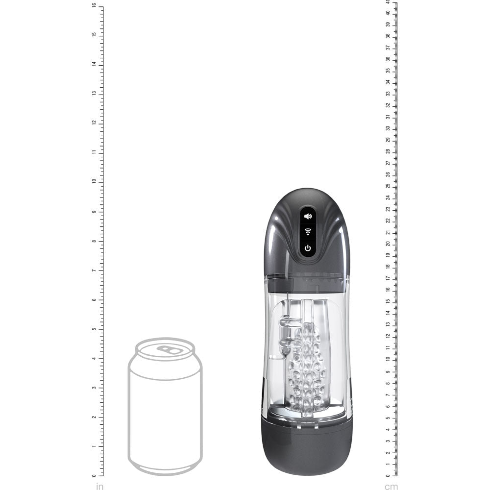 PUMPED SonicPull - Gunmetal - Gunmetal Grey/Clear USB Rechargeable Sucking And Vibrating Auto Masturbator - silkandsin