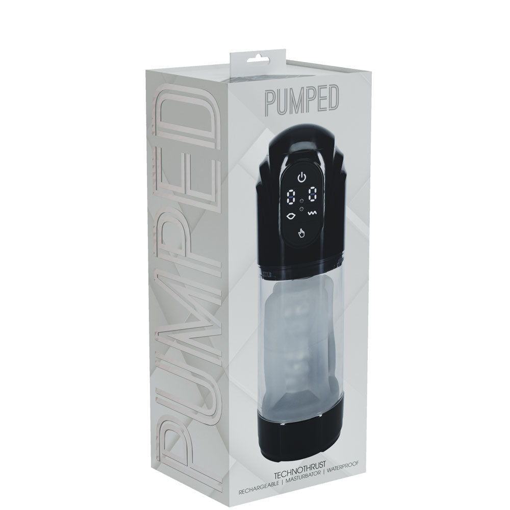 PUMPED TechnoThrust Auto Masturbator - Black/Clear USB Rechargeable Auto Maturbator - silkandsin