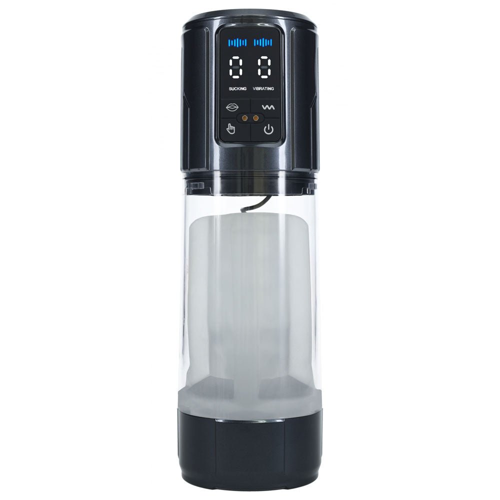 PUMPED UltraLift Automatic Masturbator - Gunmetal Grey/Clear USB Rechargeable Auto Masturbator - silkandsin