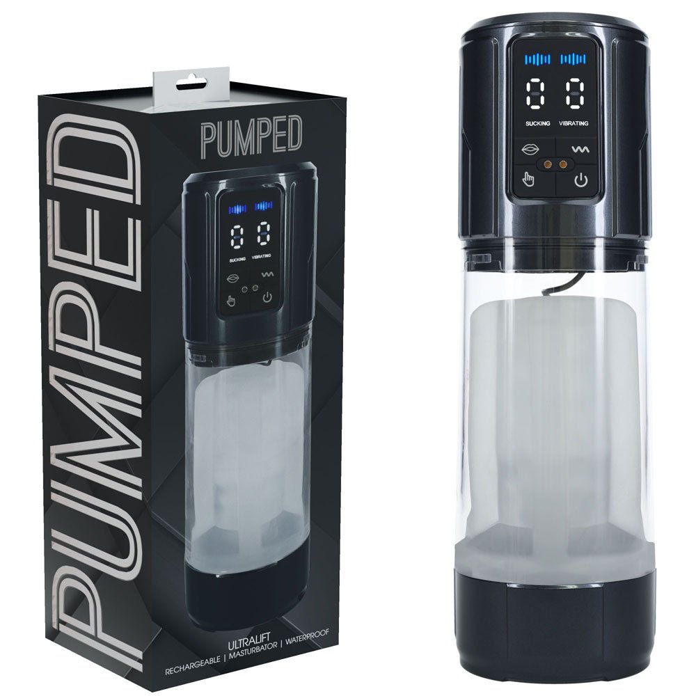 PUMPED UltraLift Automatic Masturbator - Gunmetal Grey/Clear USB Rechargeable Auto Masturbator - silkandsin