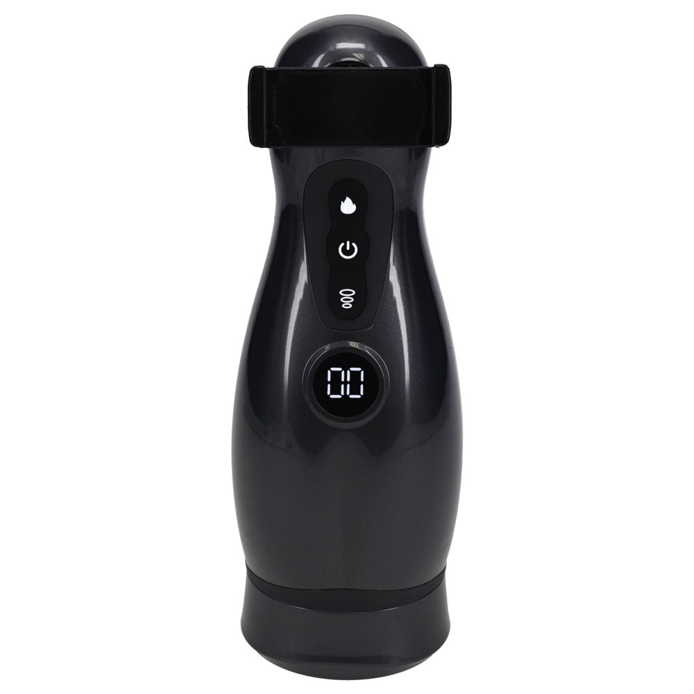 PUMPED Virtuo - Gunmetal - Gunmetal Grey/Clear USB Rechargeable Sucking And Vibrating Auto Masturbator - silkandsin