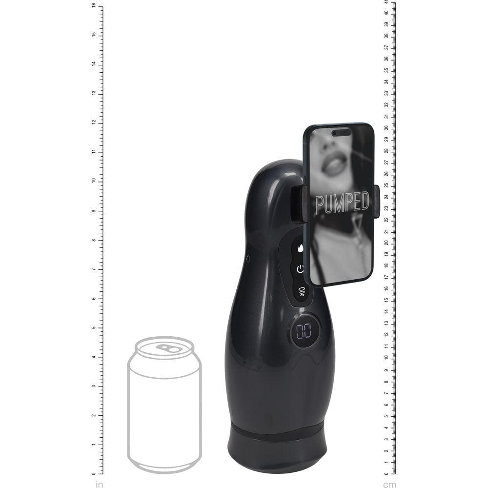 PUMPED Virtuo - Gunmetal - Gunmetal Grey/Clear USB Rechargeable Sucking And Vibrating Auto Masturbator - silkandsin
