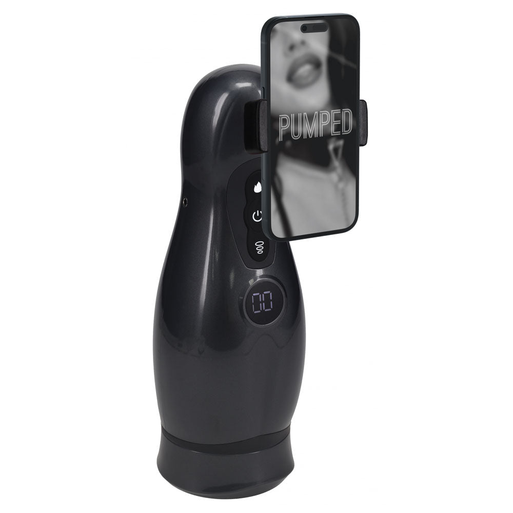PUMPED Virtuo - Gunmetal - Gunmetal Grey/Clear USB Rechargeable Sucking And Vibrating Auto Masturbator - silkandsin