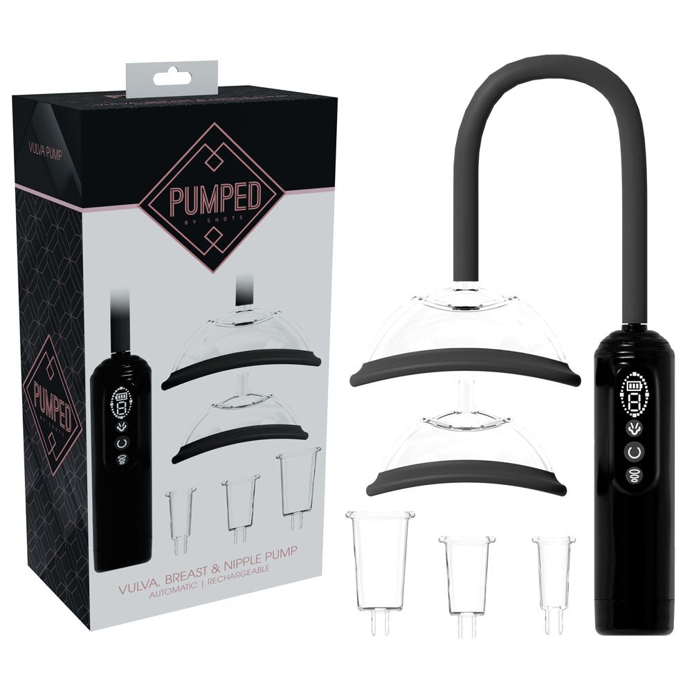 PUMPED Vulva, Breast & Nipple Pump - Black - Black USB Rechargeable Ladies Pump Set - Silk and Sin