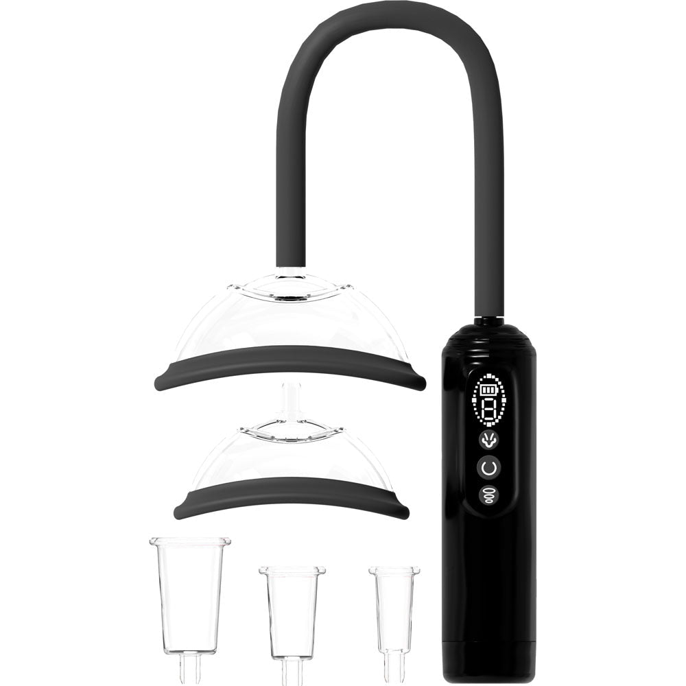 PUMPED Vulva, Breast & Nipple Pump - Black - Black USB Rechargeable Ladies Pump Set - Silk and Sin