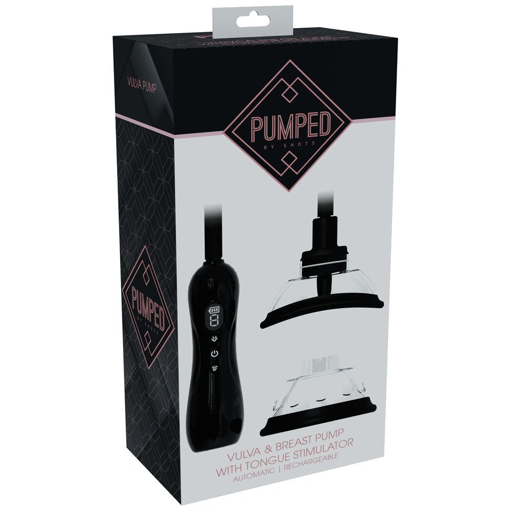PUMPED Vulva & Breast Pump with Tongue Stimulator - Black - Black USB Rechargeable Ladies Pump Set - Silk and Sin