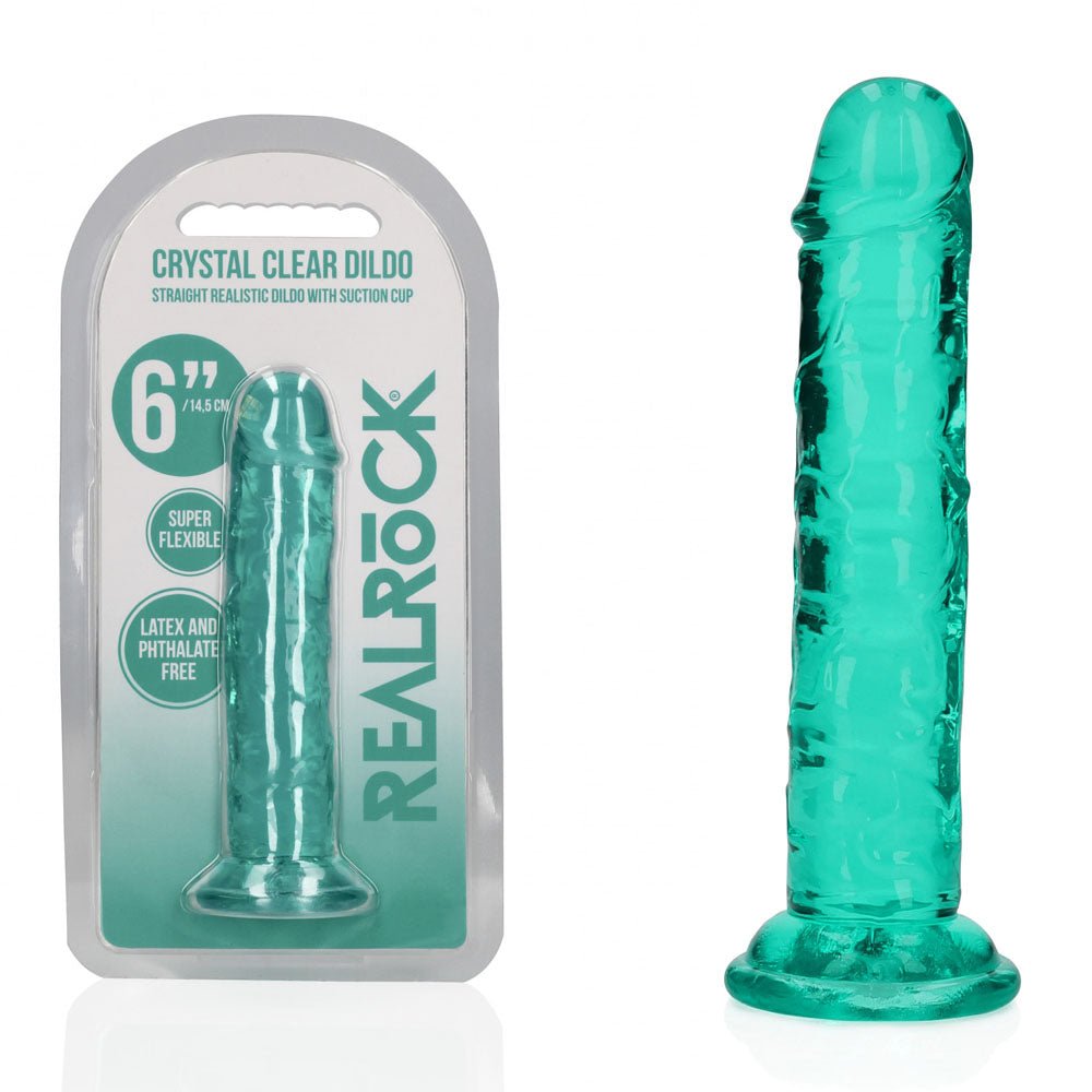 REALROCK 15.5 cm Straight Dildo - Turquoise - Turquoise 15.5 cm (6'') Dong - silkandsin