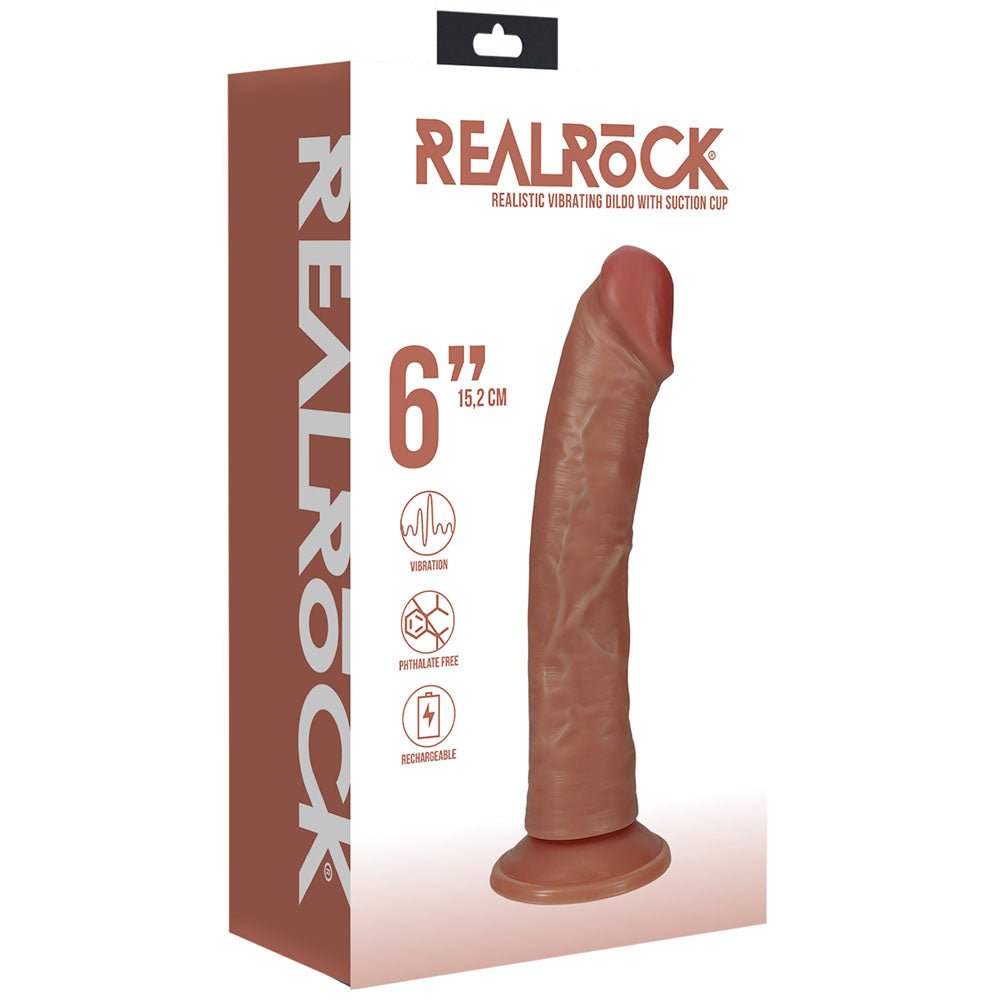 REALROCK 15cm Vibrating Cock - Tan - Tan 15.2 cm (6'') USB Rechargeable Vibrating Dong - silkandsin