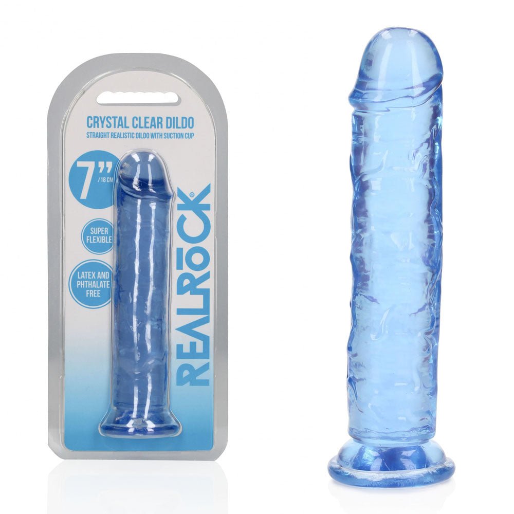 REALROCK 18 cm Straight Dildo - Blue - Blue 18 cm (7'') Dong - silkandsin