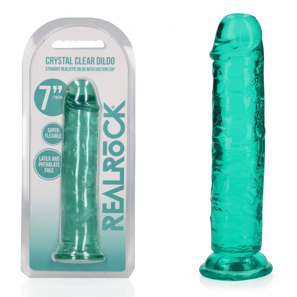 REALROCK 18 cm Straight Dildo - Turquoise - Turquoise 18 cm (7'') Dong - silkandsin