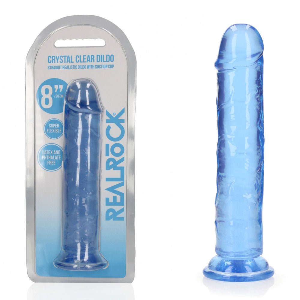 REALROCK 20 cm Straight Dildo - Blue - Blue 20 cm (8'') Dong - silkandsin