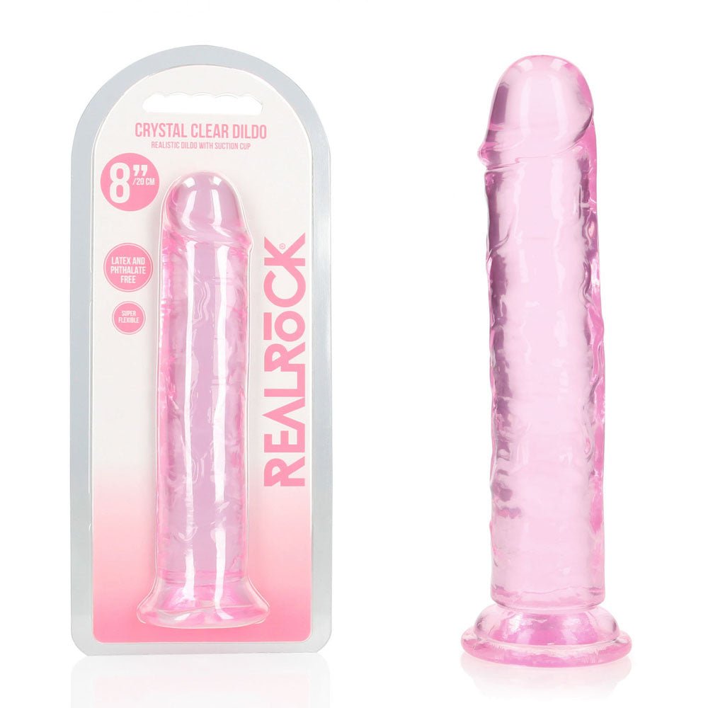 REALROCK 20 cm Straight Dildo - Pink - Pink 20 cm (8'') Dong - silkandsin
