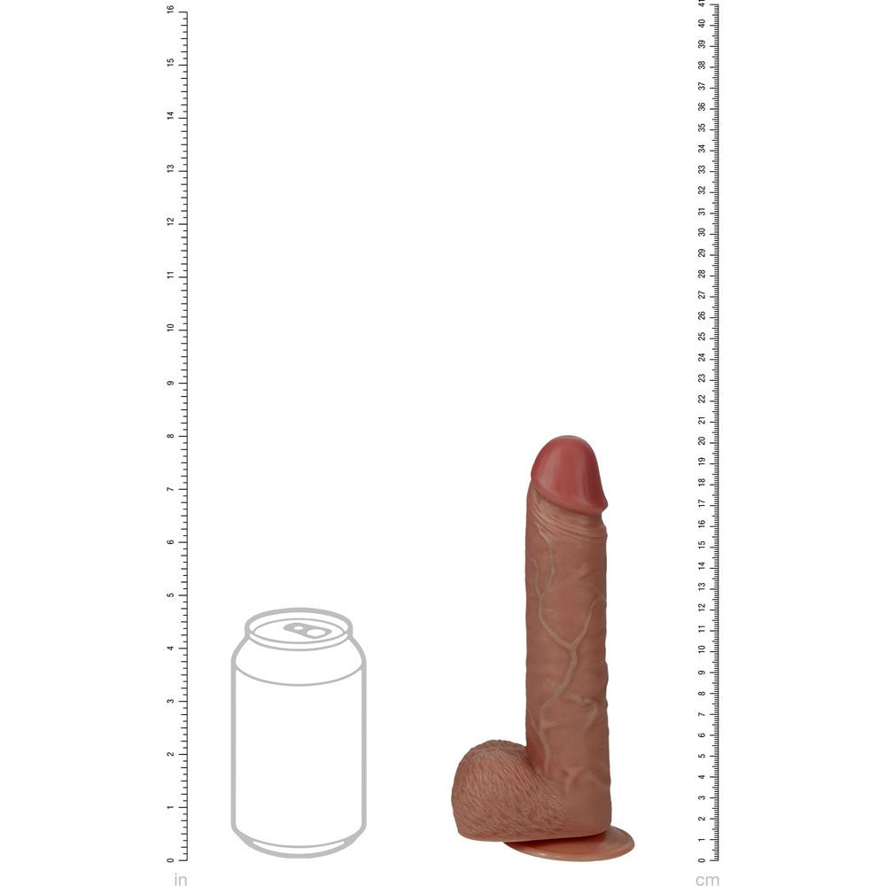 REALROCK 20cm Vibrating + Rotating Cock + Balls - Tan - Tan 20.3 cm (8'') USB Rechargeable Vibrating and Rotating Dong - silkandsin