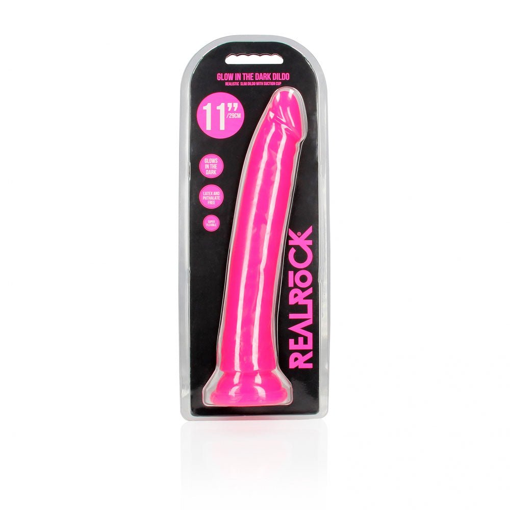 REALROCK 29 cm Slim Glow in the Dark Neon - Pink - Glow in Dark Pink 29 cm (11'') Dong - silkandsin