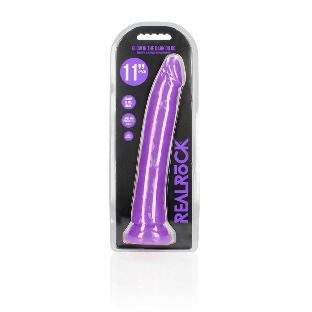 REALROCK 29 cm Slim Glow in the Dark Neon - Purple - Glow in Dark Purple 29 cm (11'') Dong - silkandsin