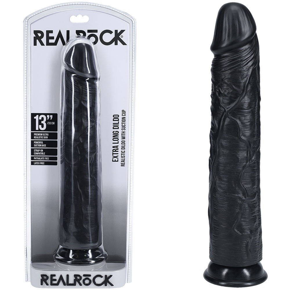 REALROCK 33cm Extra Long Dildo - Black - Black 33 cm (13'') Extra Long Dong - silkandsin