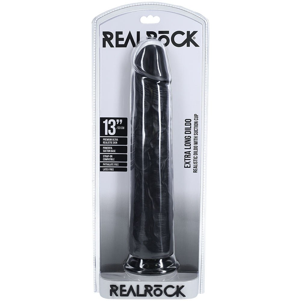 REALROCK 33cm Extra Long Dildo - Black - Black 33 cm (13'') Extra Long Dong - silkandsin