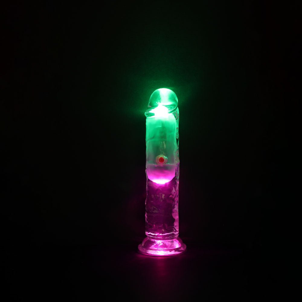 REALROCK 6'' No Balls Wireless Rechargeable LED Vibrating Dong - Clear with LED 16.5 cm USB Rechargeable Vibrating Dong with Remote - silkandsin