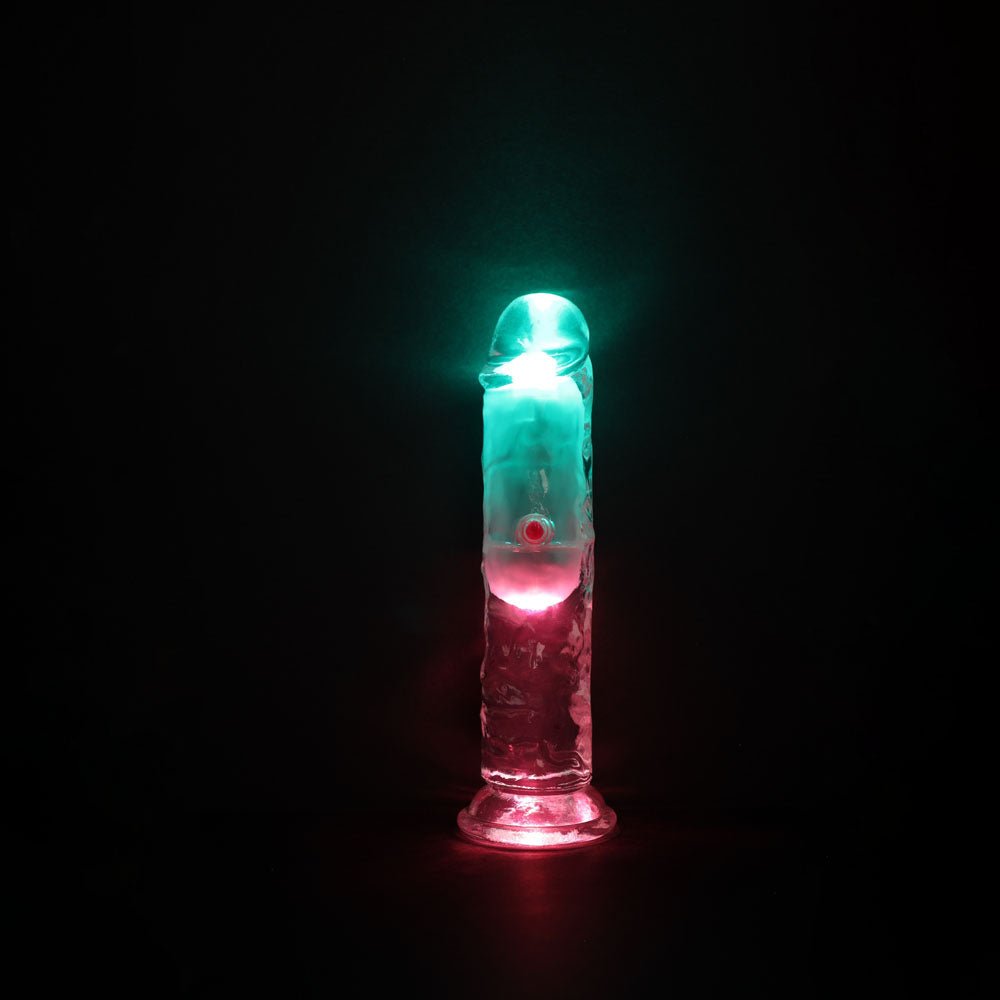 REALROCK 6'' No Balls Wireless Rechargeable LED Vibrating Dong - Clear with LED 16.5 cm USB Rechargeable Vibrating Dong with Remote - silkandsin