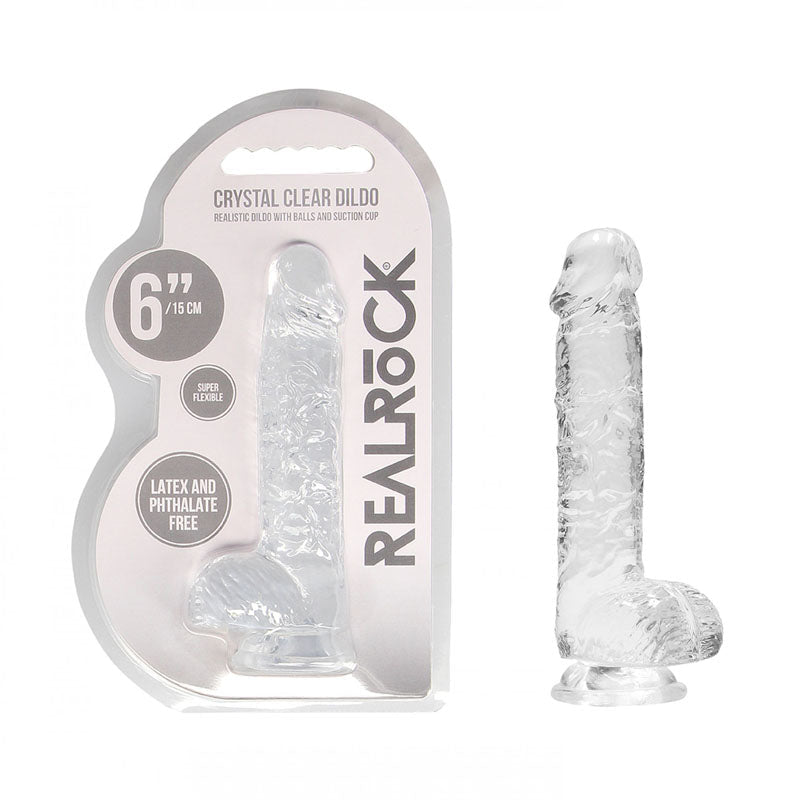 REALROCK 6'' Realistic Dildo With Balls - Clear 15.2 cm Dong - silkandsin
