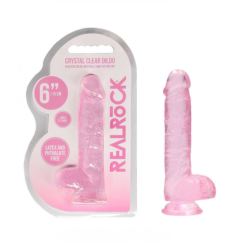REALROCK 6'' Realistic Dildo With Balls - Pink 15.2 cm Dong - silkandsin