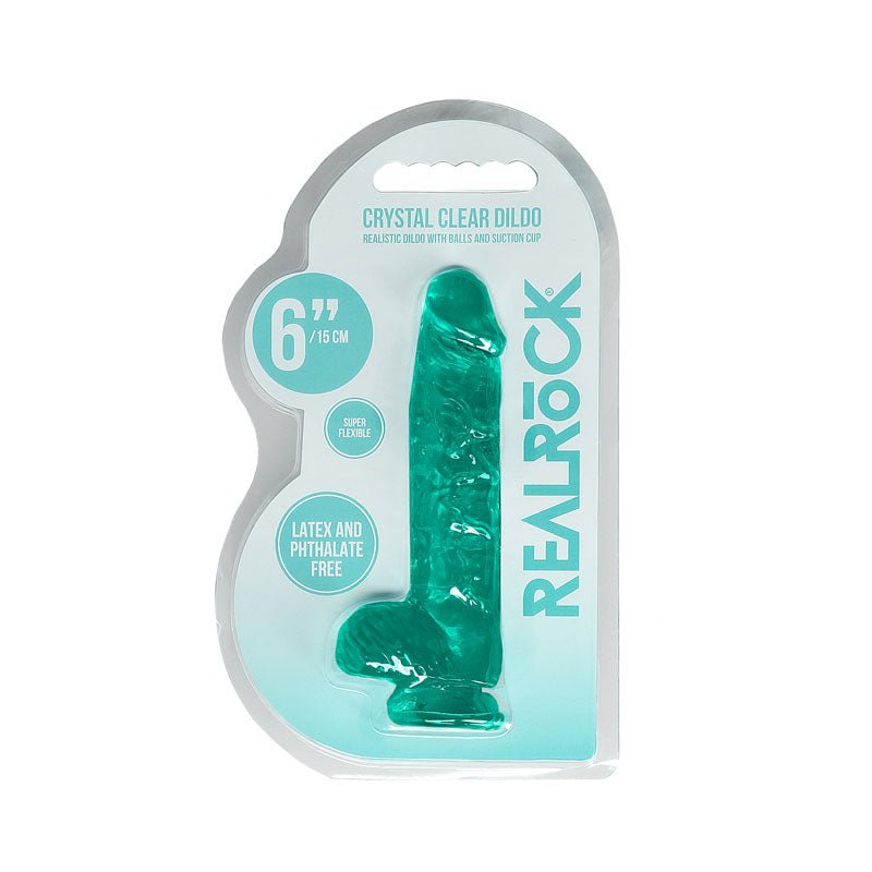 REALROCK 6'' Realistic Dildo With Balls - Turquoise 15.2 cm Dong - silkandsin