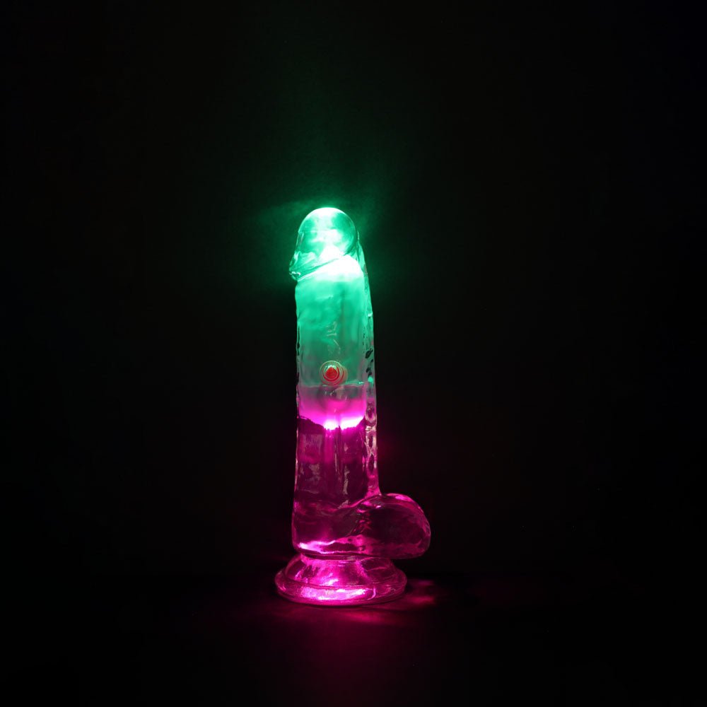 REALROCK 6'' with Balls Wireless Rechargeable LED Vibrating Dong - Clear with LED 16.2 cm USB Rechargeable Vibrating Dong with Remote - silkandsin
