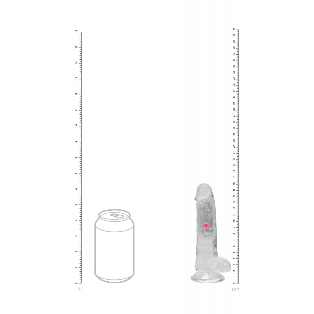 REALROCK 6'' with Balls Wireless Rechargeable LED Vibrating Dong - Clear with LED 16.2 cm USB Rechargeable Vibrating Dong with Remote - silkandsin