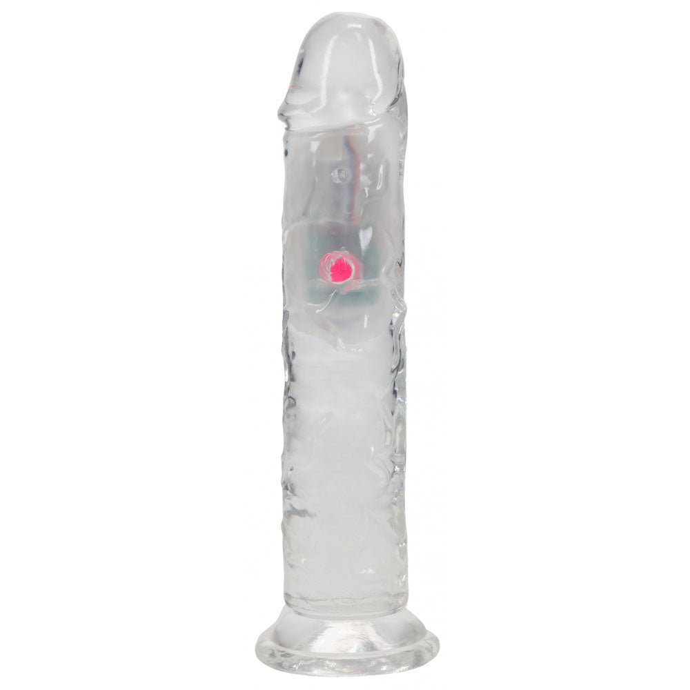 REALROCK 7'' No Balls Wireless Rechargeable LED Vibrating Dong - Clear with LED 20 cm USB Rechargeable Vibrating Dong with Remote - silkandsin