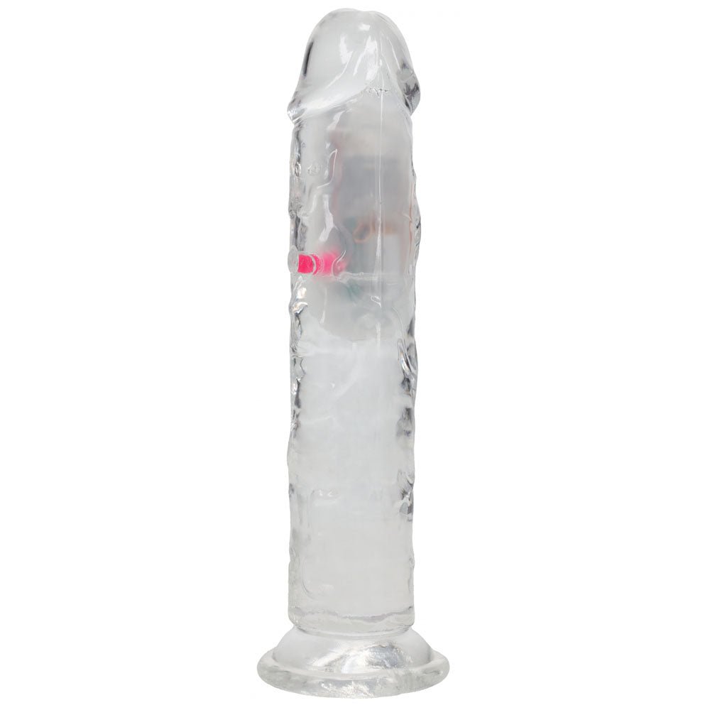 REALROCK 7'' No Balls Wireless Rechargeable LED Vibrating Dong - Clear with LED 20 cm USB Rechargeable Vibrating Dong with Remote - silkandsin
