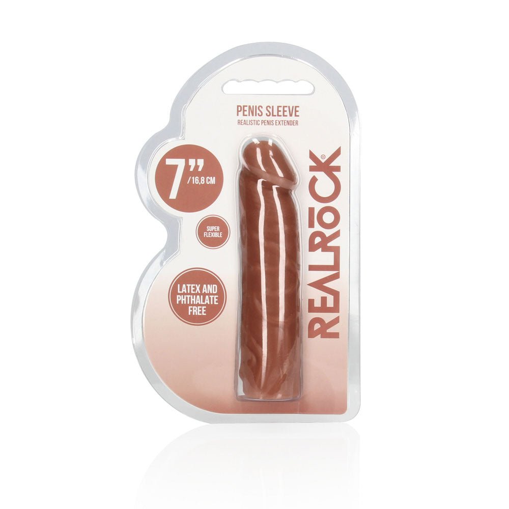 REALROCK 7'' Penis Extender - Tan - Tan 17.8 cm Penis Extension Sleeve - Silk and Sin