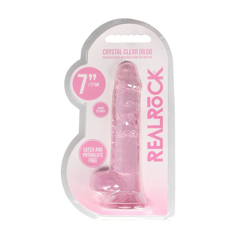 REALROCK 7'' Realistic Dildo With Balls - Pink 17.8 cm Dong - silkandsin