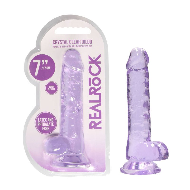 REALROCK 7'' Realistic Dildo With Balls - Purple 17.8 cm Dong - silkandsin