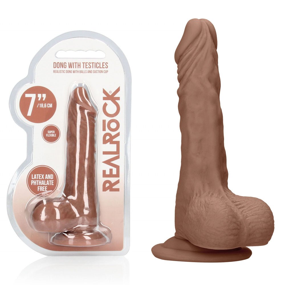 REALROCK 7'' Realistic Dildo With Balls - Tan - Tan 17.8 cm Dong - silkandsin