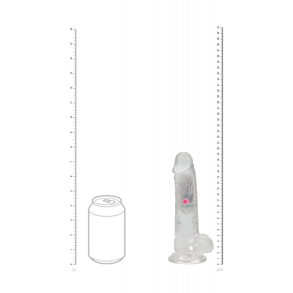 REALROCK 7'' with Balls Wireless Rechargeable LED Vibrating Dong - Clear with LED 19.5 cm USB Rechargeable Vibrating Dong with Remote - silkandsin