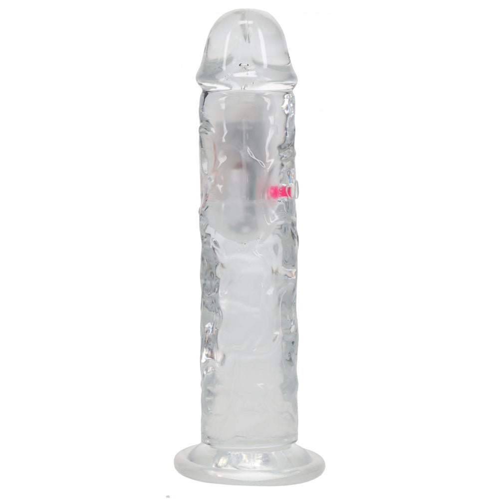 REALROCK 8'' No Balls Wireless Rechargeable LED Vibrating Dong - Clear with LED 22 cm USB Rechargeable Vibrating Dong with Remote - silkandsin